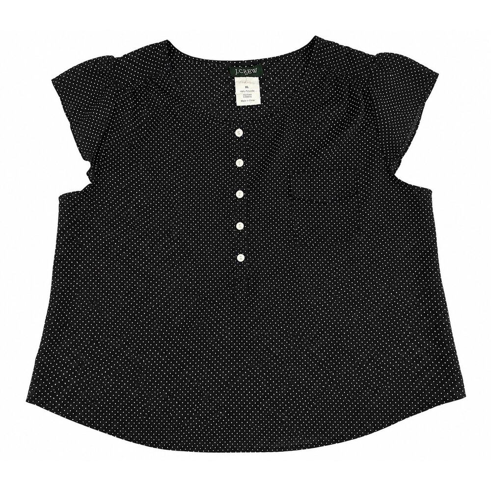 J.Crew Women’s XL Black White Polka Dot Flutter Sleeve Blouse Top Casual Career